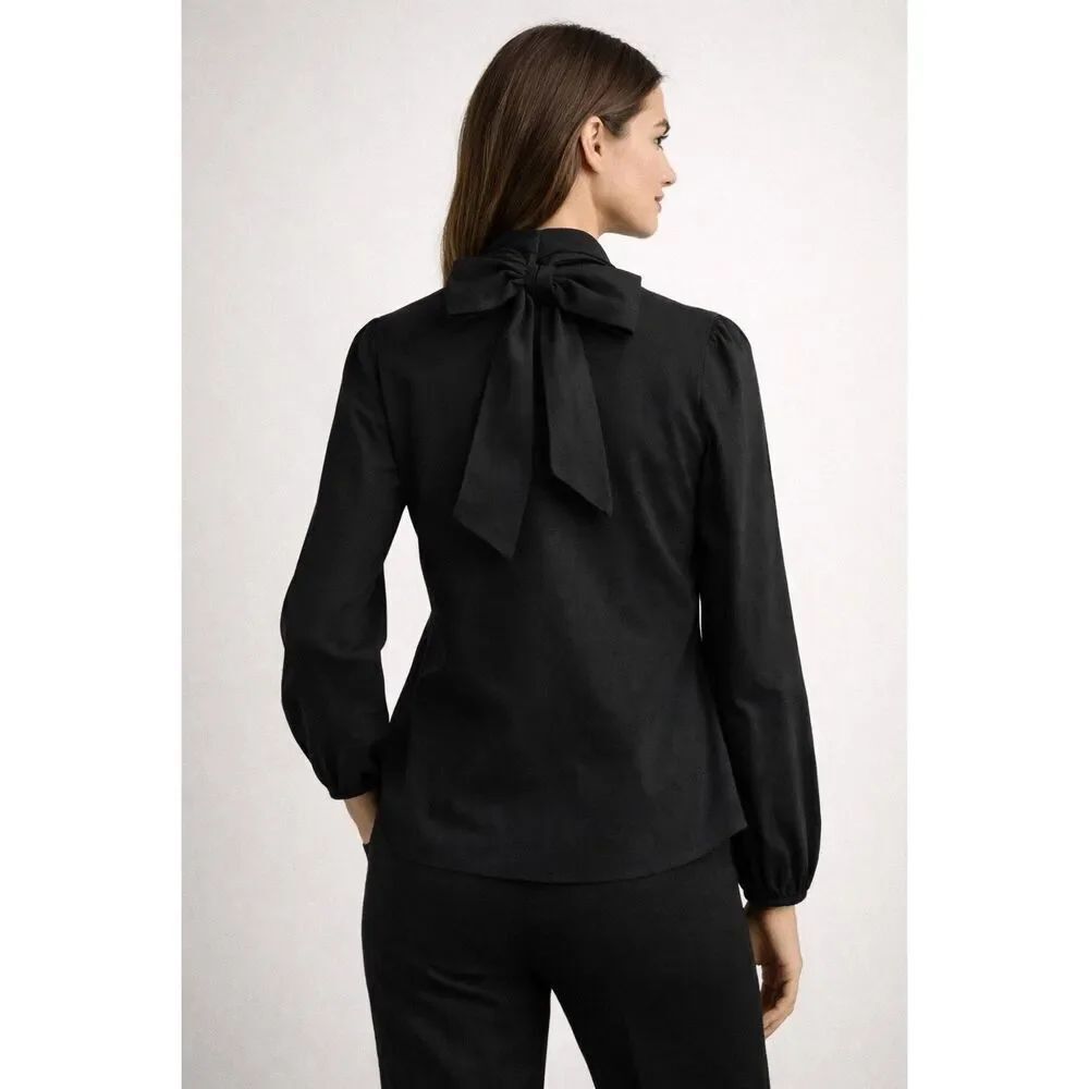 Carolina Herrera Black Tie Neck Blouse Women’s Small Long Sleeve Portugal